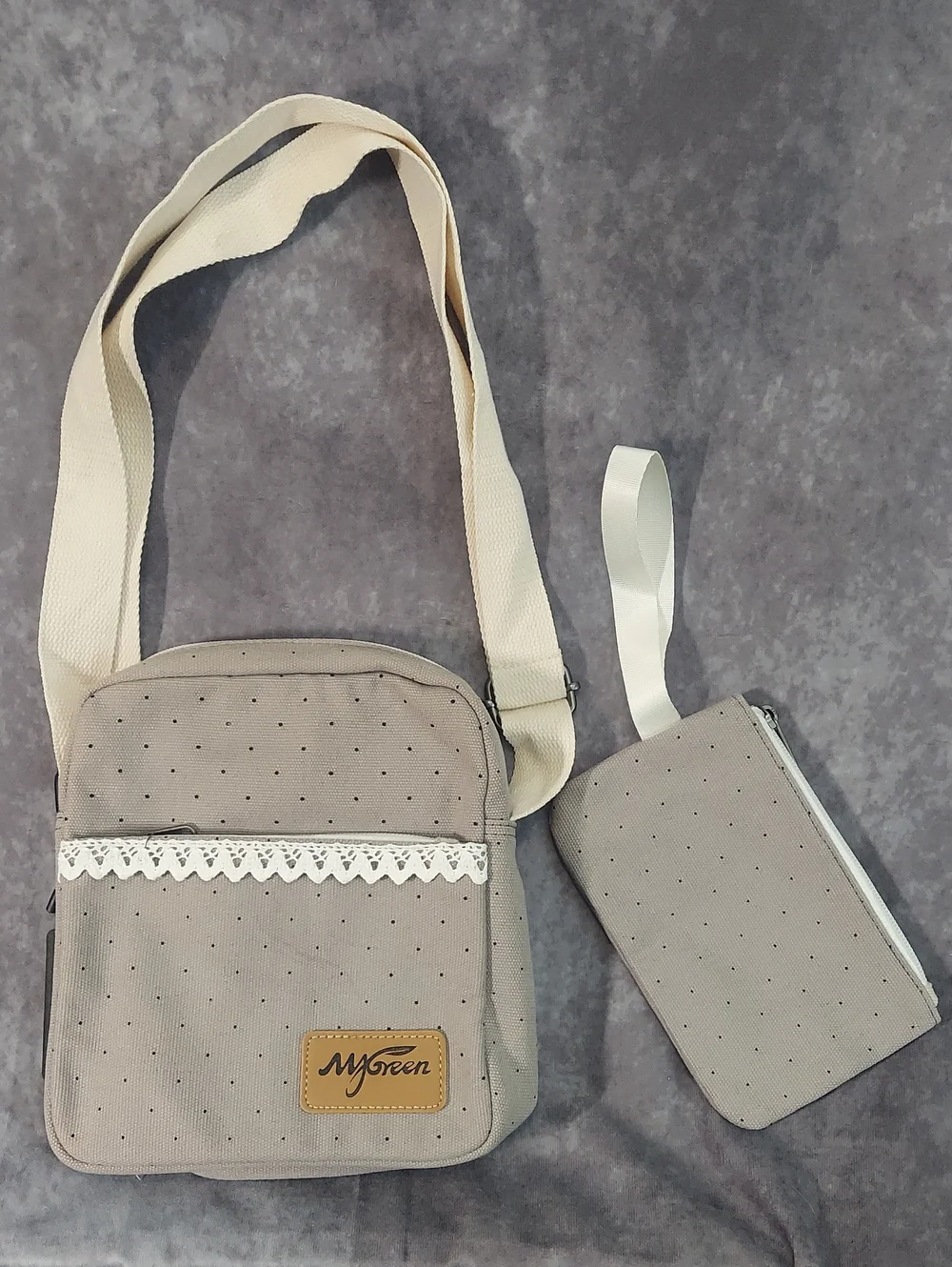 MYGREEN Canvas Shoulder Bag with Matching Wristlet Clutch - NWT
